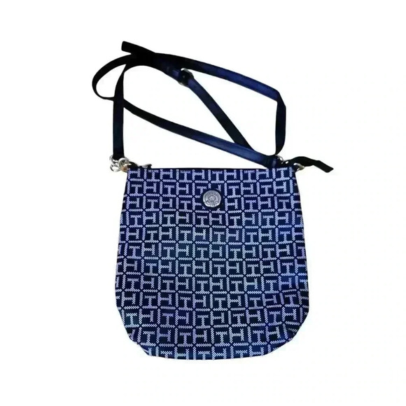 Tommy Hilfiger Handbags - TOMMY HILFIGER MONOGRAM CROSSBODY MESSENGER BAG PURSE Black/White Gold Hardware